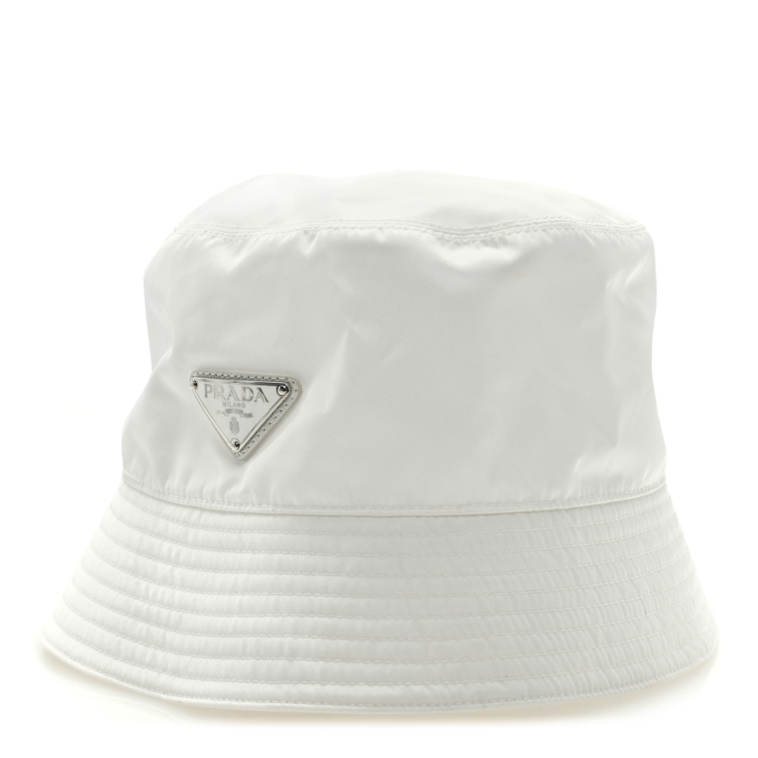 Prada Re-Nylon Metal Triangle Logo Mens Bucket Hat XL White 2 of 8