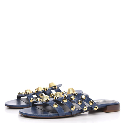 Balenciaga Agneau Giant Gold Stud Sandals 40 Blue 3 of 8