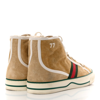 Gucci Suede Shearling Web GG Monogram Embossed Womens 1977 Tennis High Top Sneakers 39 Butterscotch Mystic White 4 of 8