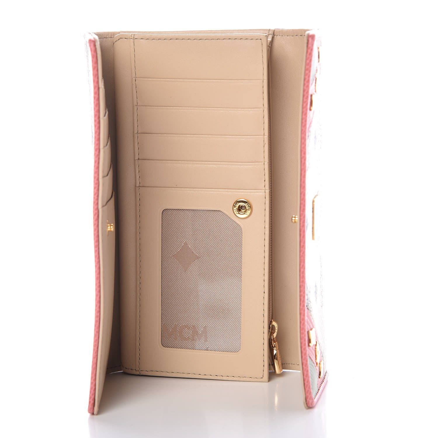 MCM Visetos Lizard Continental Flap Wallet Pink Beige 6 of 10