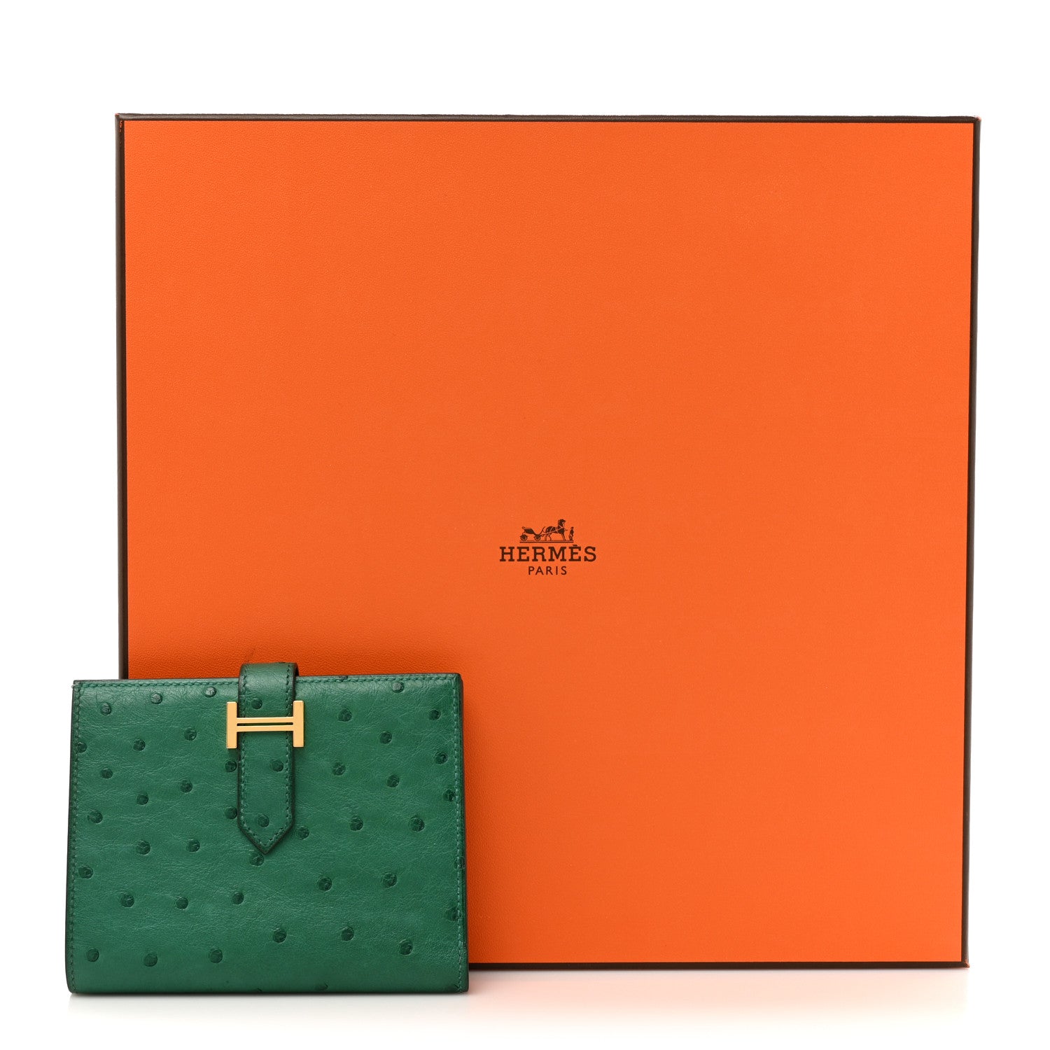Hermes Ostrich Bearn Compact Wallet Vert Vertigo 9 of 9