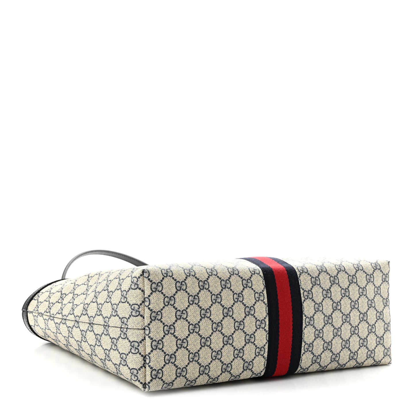 GG Supreme Monogram Textured Calfskin Web Medium Ophidia Shopping Tote Beige Blue