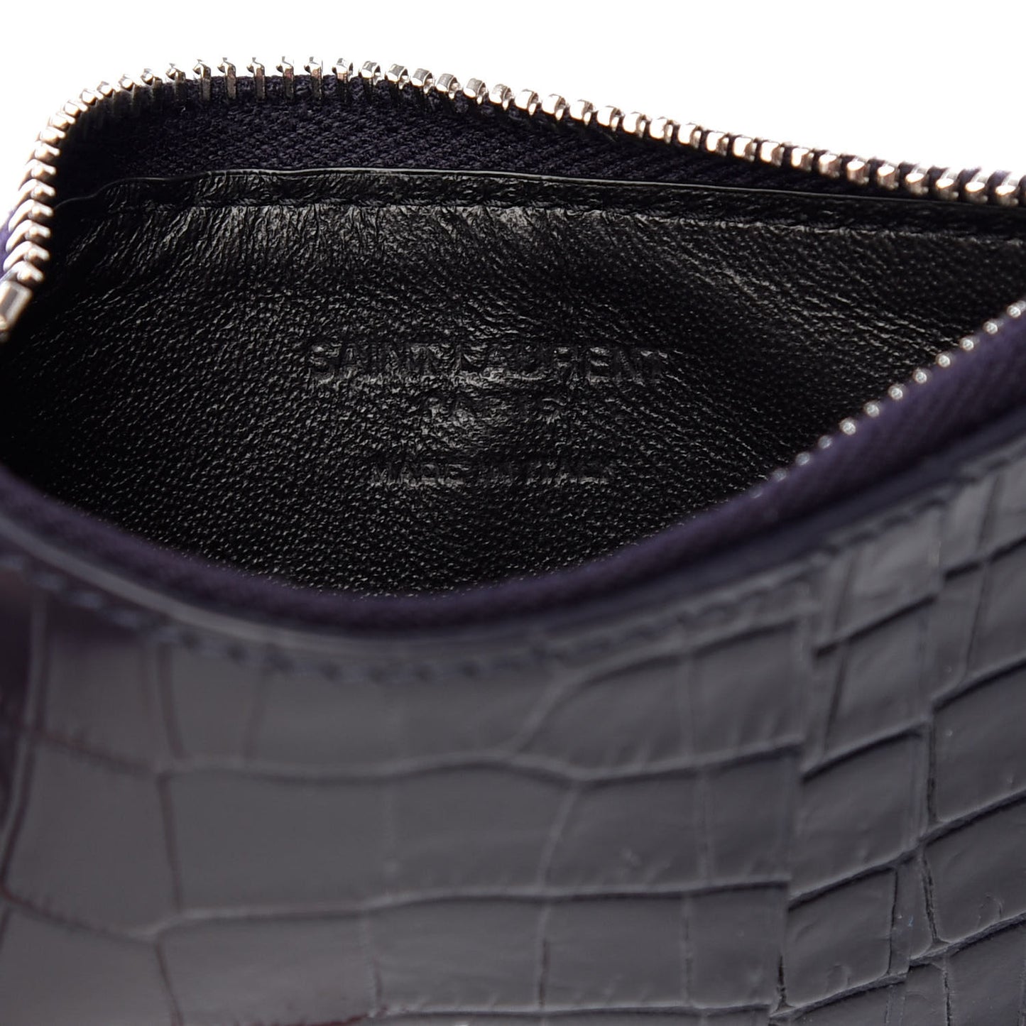 Calfskin Crocodile Embossed 5 Fragments Zip Pouch Card Holder Blue Marine