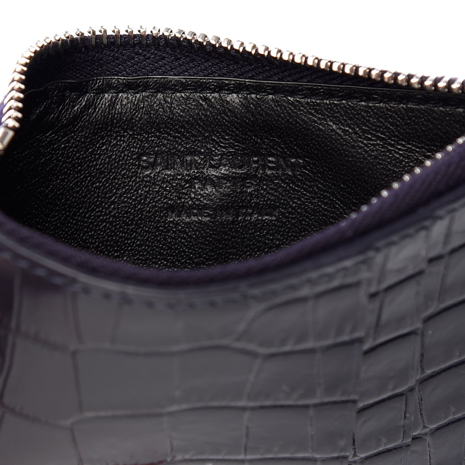 Saint Laurent Calfskin Crocodile Embossed 5 Fragments Zip Pouch Card Holder Blue Marine 6 of 8