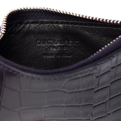 Saint Laurent Calfskin Crocodile Embossed 5 Fragments Zip Pouch Card Holder Blue Marine 6 of 8