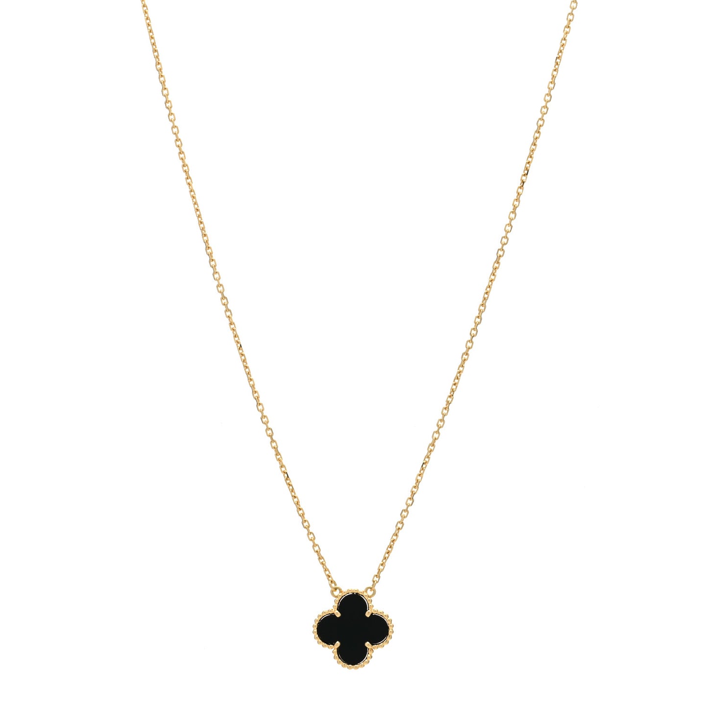 18K Yellow Gold Black Onyx Vintage Alhambra Pendant Necklace
