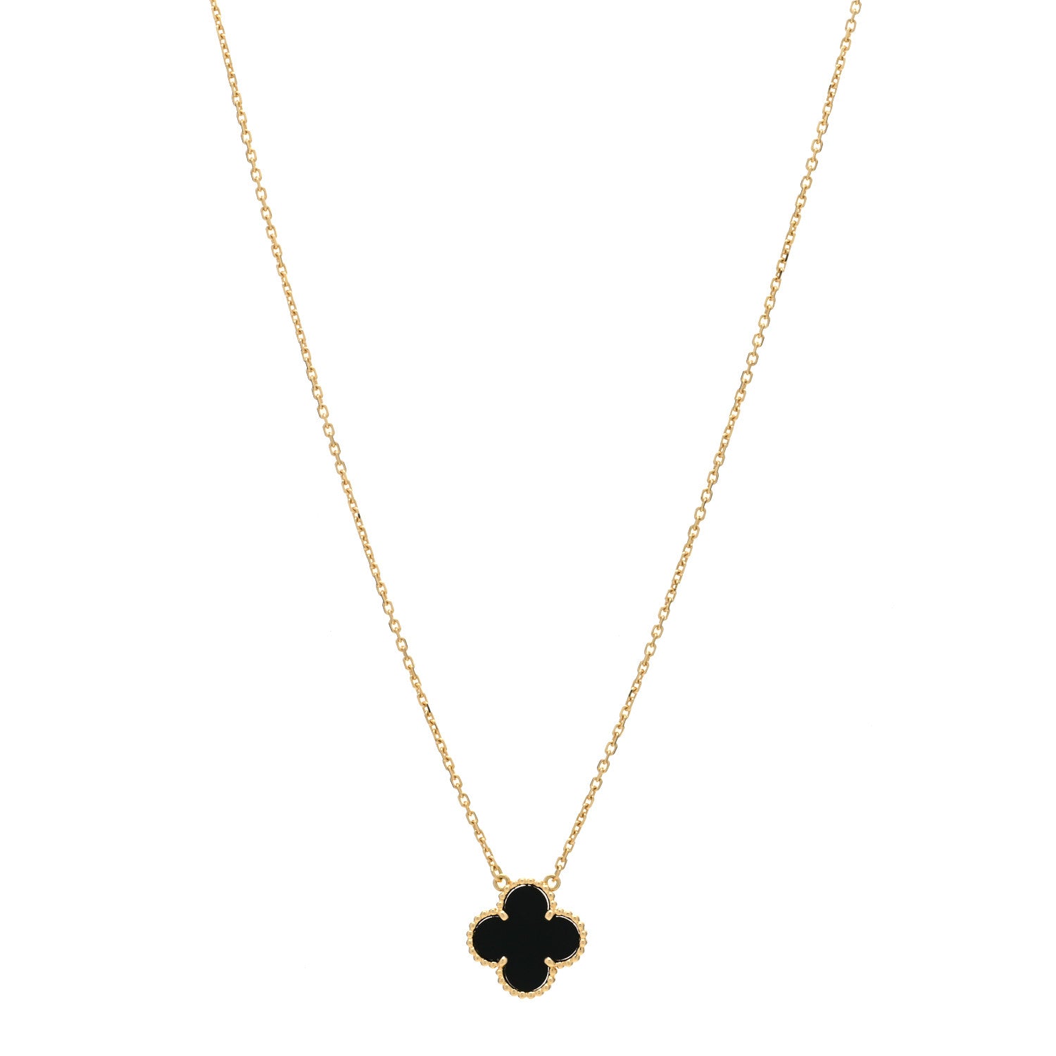 Van Cleef & Arpels 18K Yellow Gold Black Onyx Vintage Alhambra Pendant Necklace 1 of 3