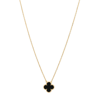 Van Cleef & Arpels 18K Yellow Gold Black Onyx Vintage Alhambra Pendant Necklace 1 of 3