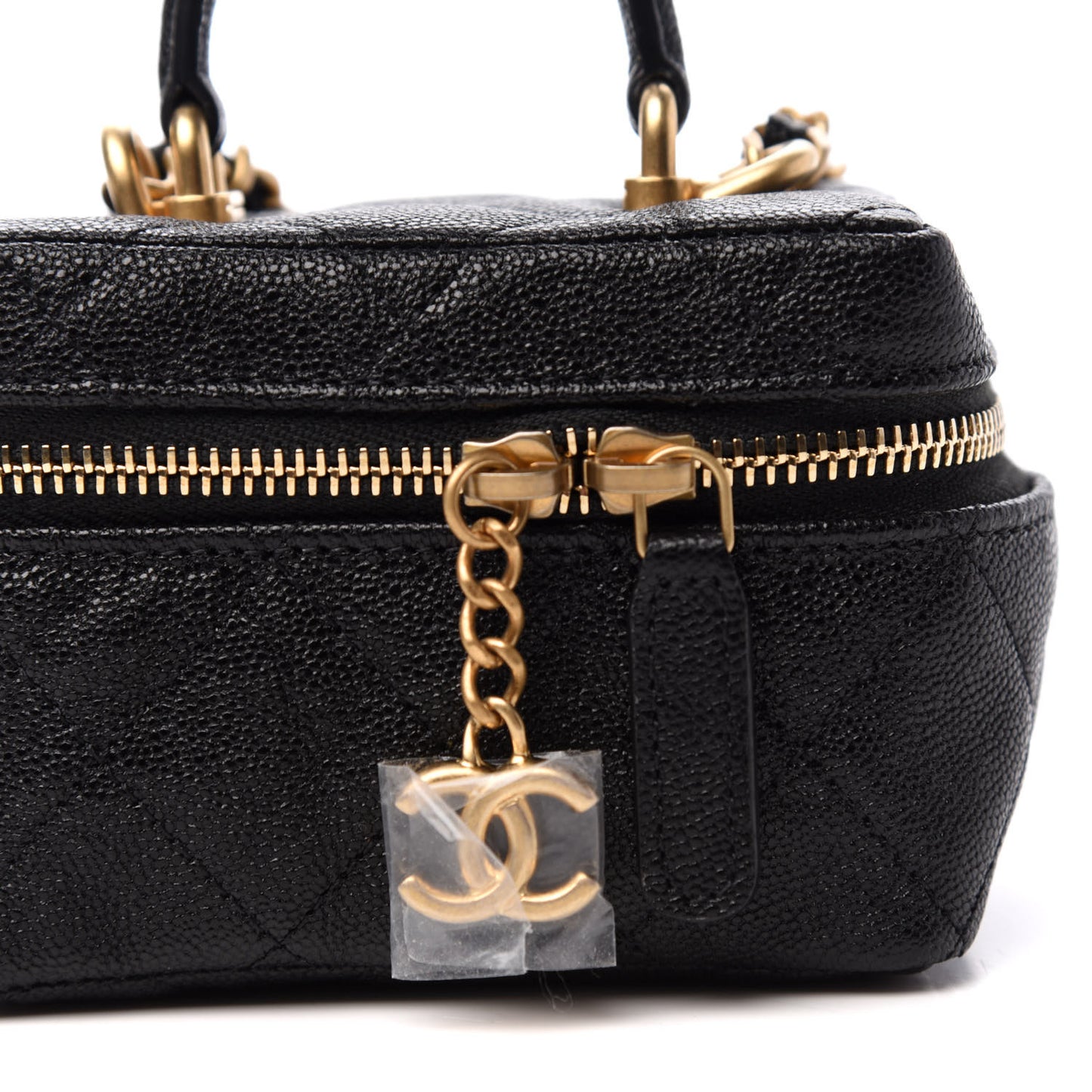 Caviar Quilted Mini Top Handle Vanity With Chain Black