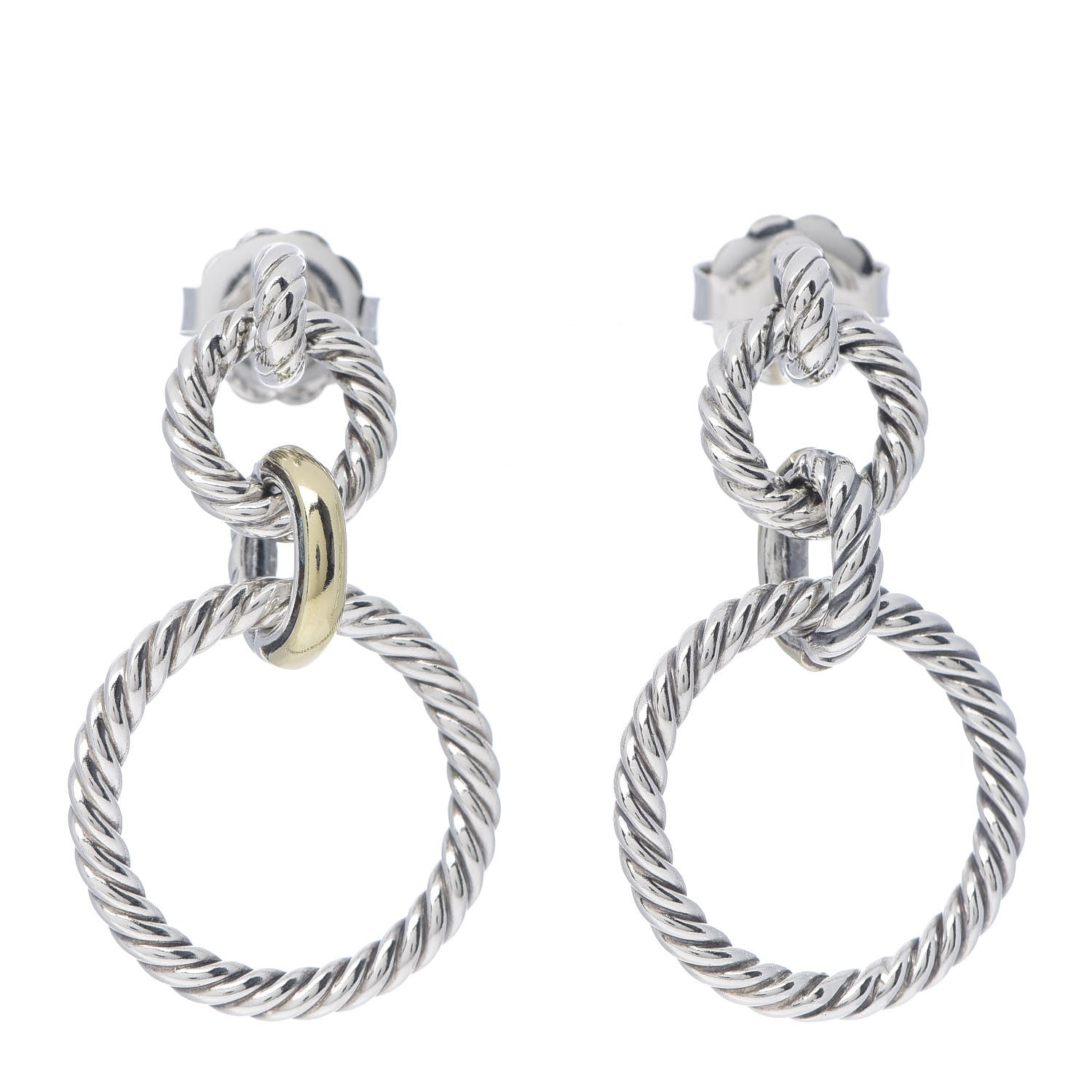 David Yurman Sterling Silver 18K Yellow Gold Cable Classics Doorknocker Earrings 1 of 3