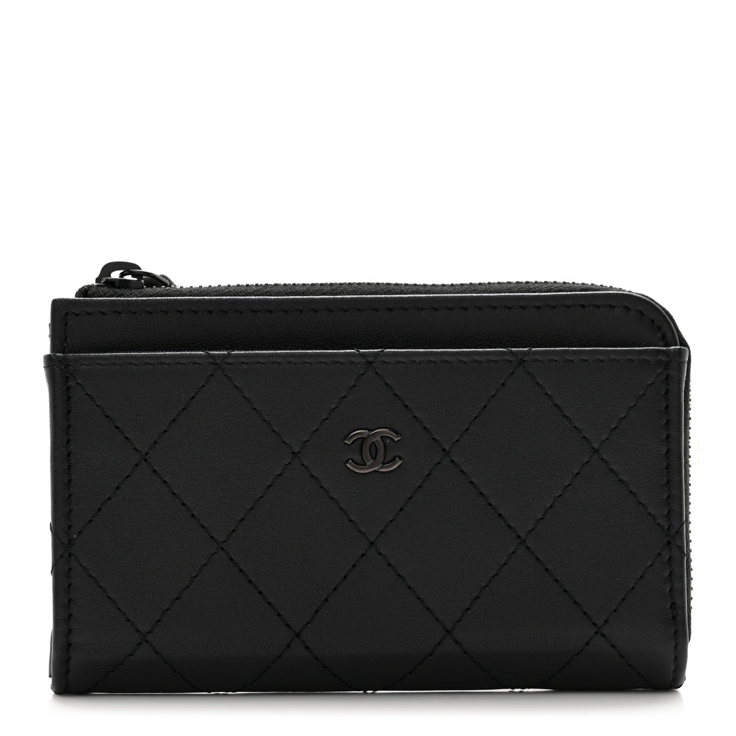 Chanel Lambskin Quilted Zip Card Holder So Black 1 of 8