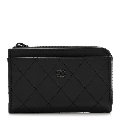 Chanel Lambskin Quilted Zip Card Holder So Black 1 of 8