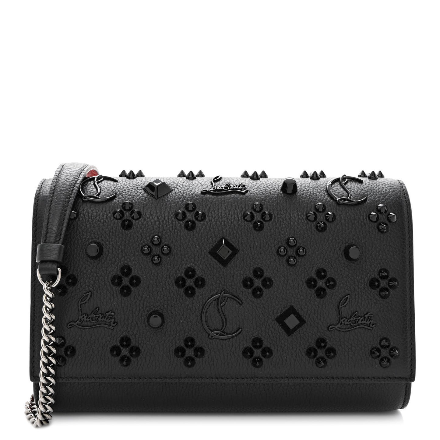 Calfskin Spikes Loubinthesky Paloma Clutch Black