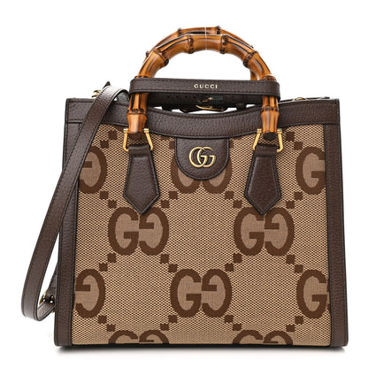 Gucci Monogram Jumbo GG Textured Dollar Calfskin Small Diana Tote Bag Camel Ebony New Acero 1 of 11