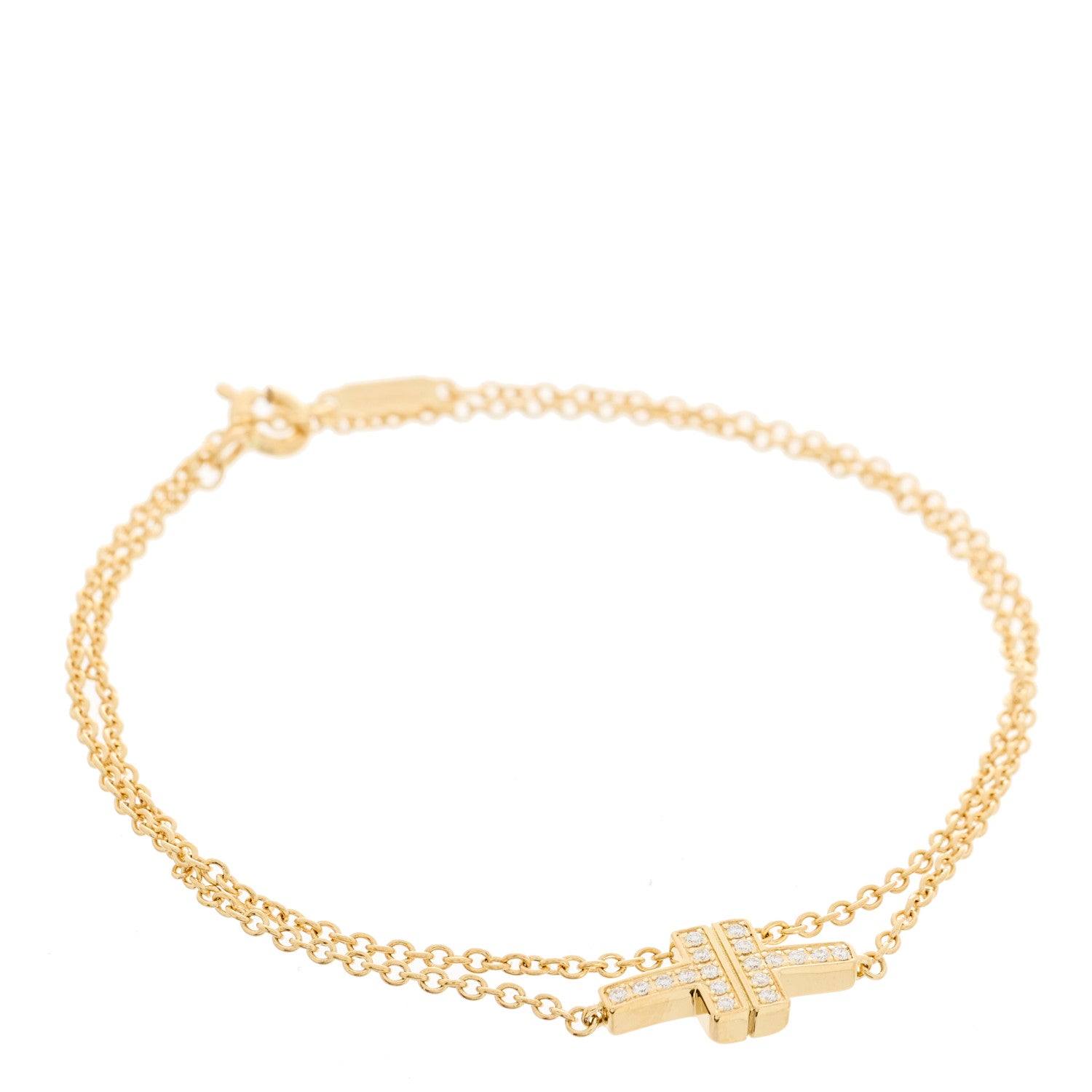 Tiffany 18K Yellow Gold Diamond T Double Chain Bracelet 1 of 4