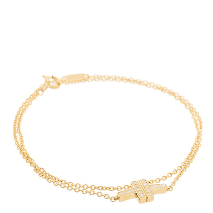 Tiffany 18K Yellow Gold Diamond T Double Chain Bracelet 1 of 4
