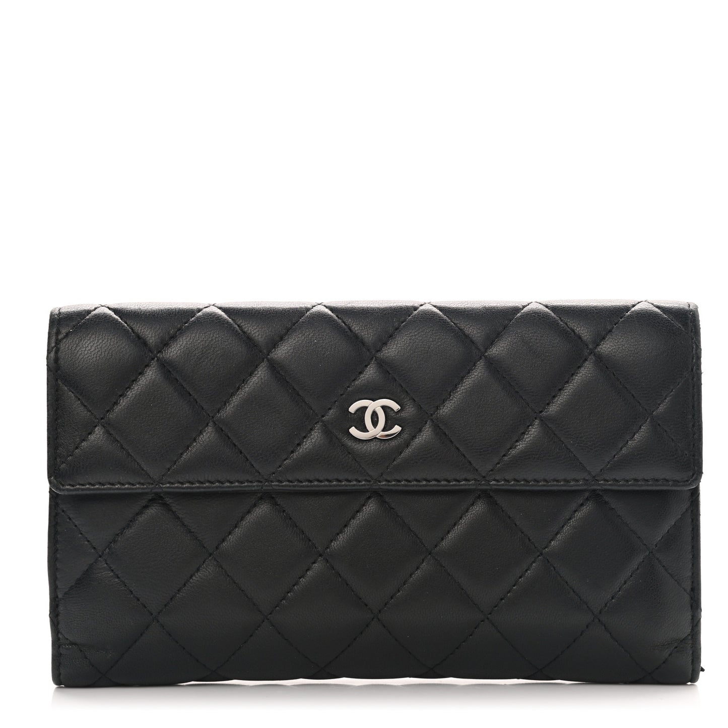 Lambskin Quilted Long Flap Wallet Black
