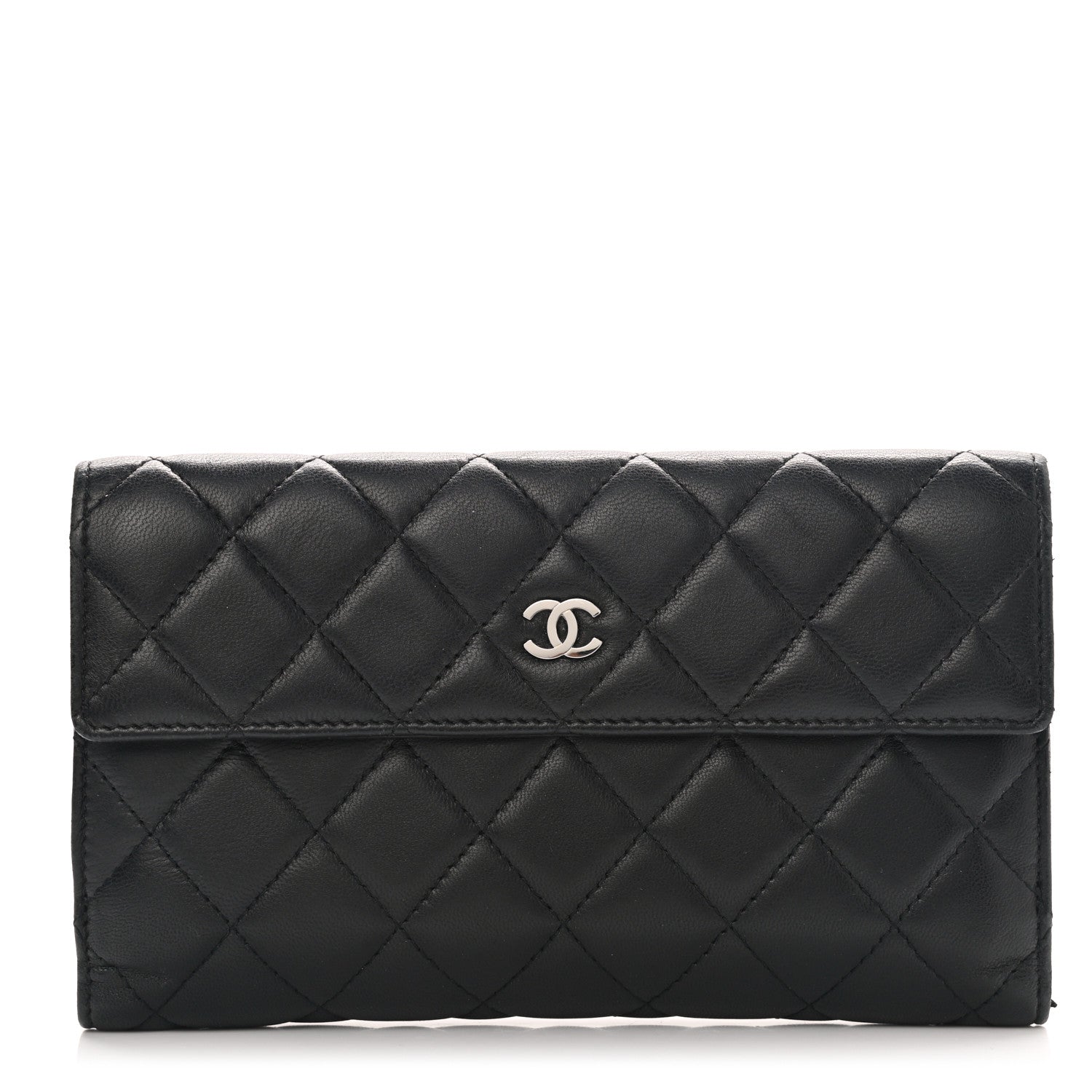 Chanel Lambskin Quilted Long Flap Wallet Black 1 of 8