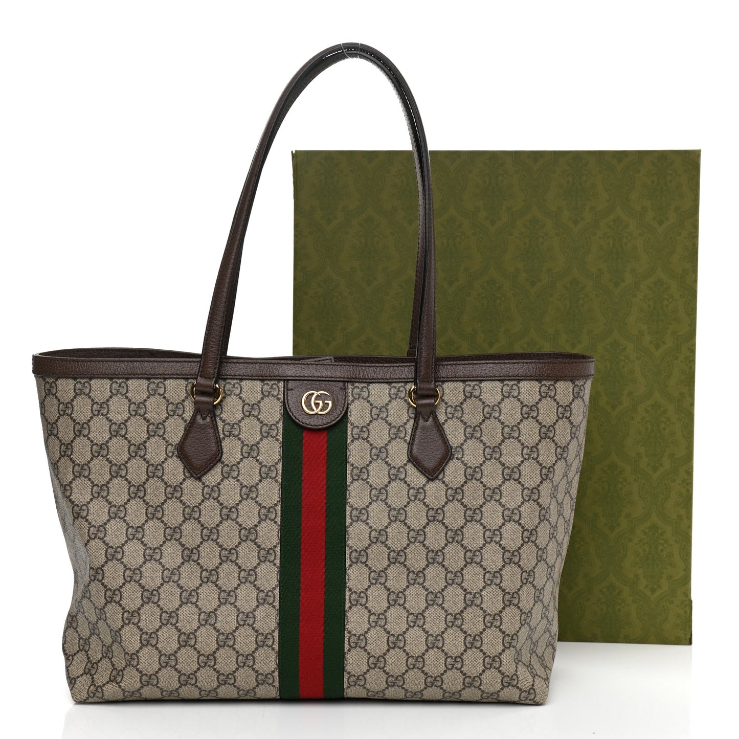 GG Supreme Monogram Medium Ophidia Shopping Tote Brown