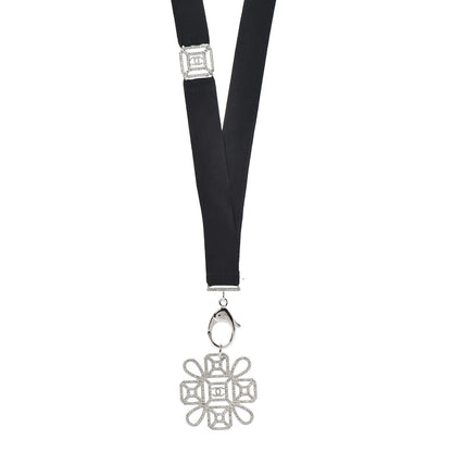 Chanel Crystal CC Cross Lanyard Necklace Black Silver 1 of 5
