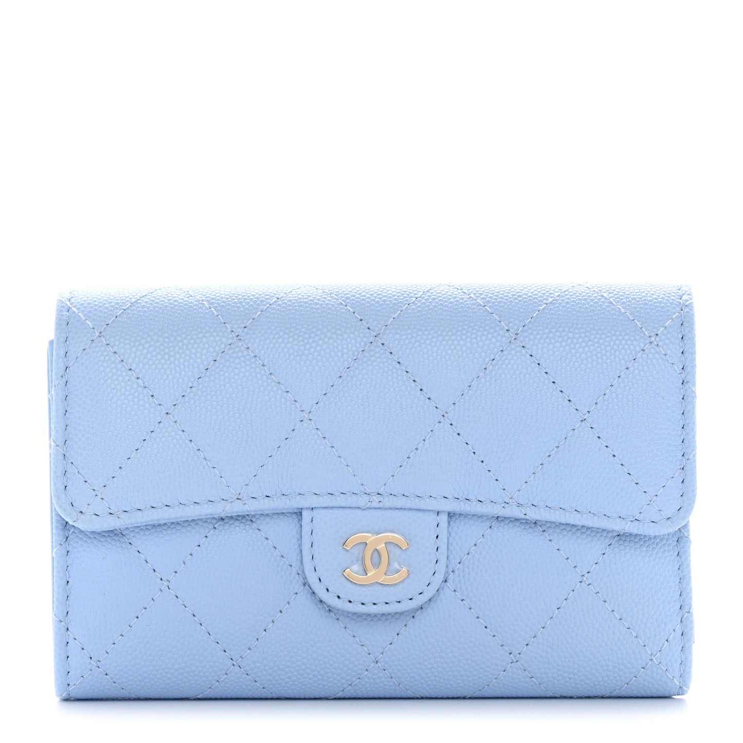 Caviar Quilted Medium Flap Wallet Light Blue