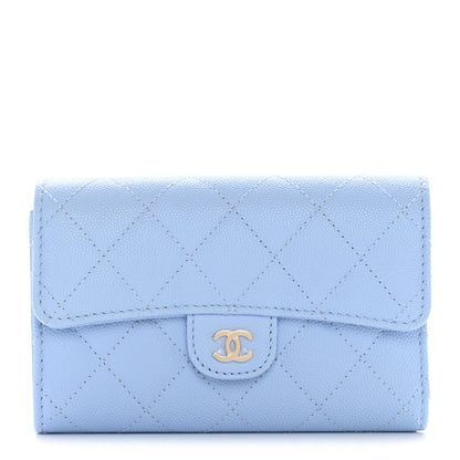 Chanel Caviar Quilted Medium Flap Wallet Light Blue 1 of 11