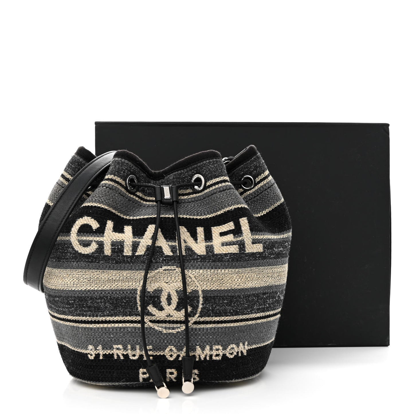 Striped Canvas Deauville Drawstring Bag Grey Black
