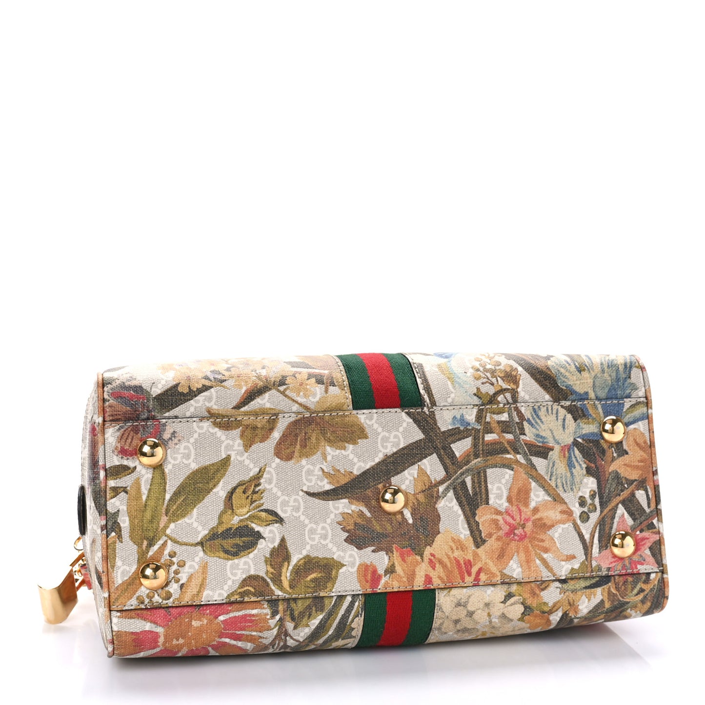 GG Supreme Monogram Water Flora Web Medium Ophidia Top Handle Bowler Bag Beige White Multicolor