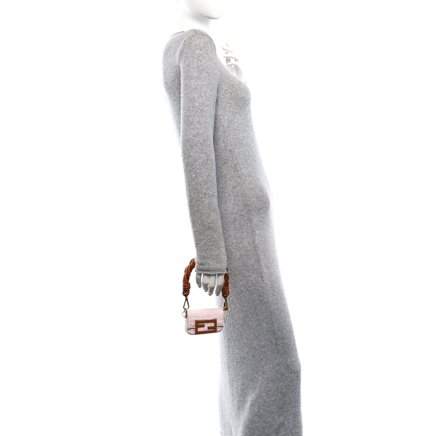 Nylon Nappa FF Embroidered Nano Baguette Maxi Handle Charm Light Pink