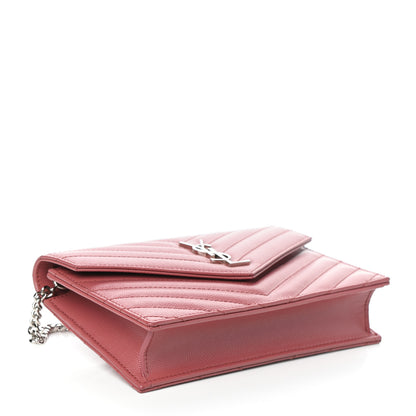 Saint Laurent Grain De Poudre Matelasse Chevron Monogram Envelope Chain Wallet Blush Fonce 4 of 9