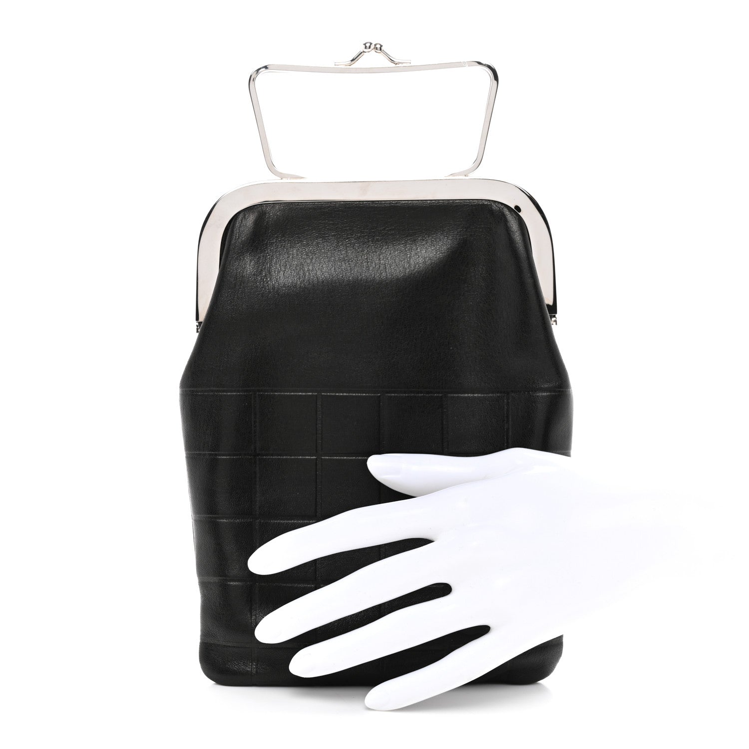 Chanel Lambskin Chocolate Bar Kisslock Frame Clutch Black 2 of 9
