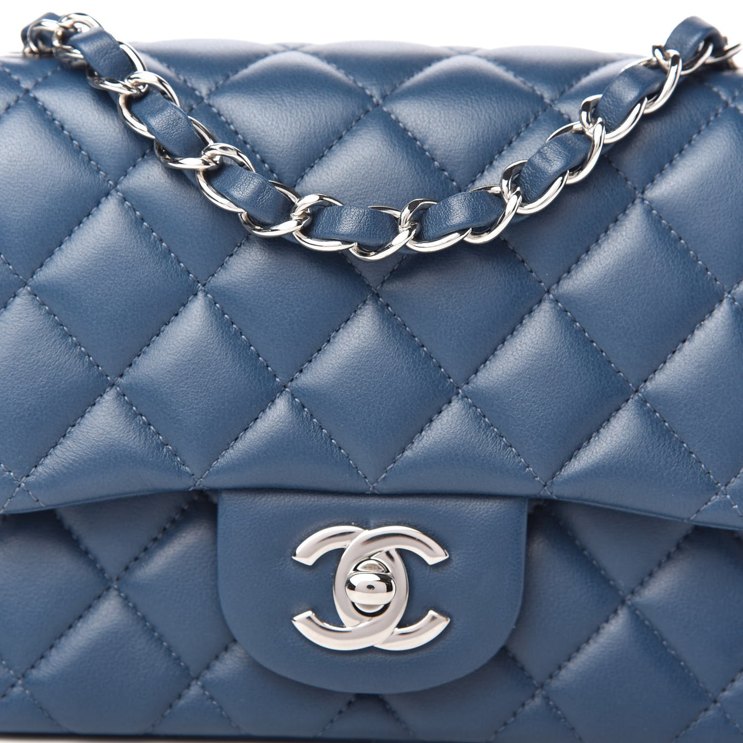Lambskin Quilted Mini Square Flap Blue