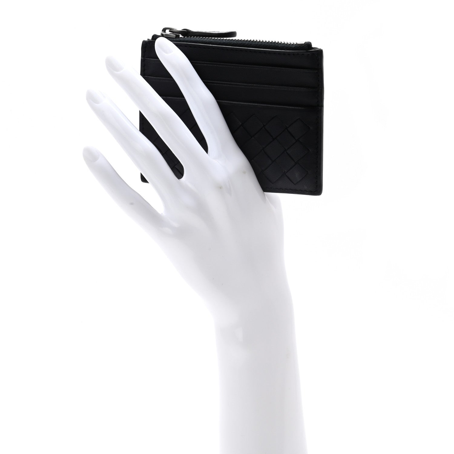 Bottega Veneta Calfskin Intrecciato Zip Card Holder Black 2 of 7