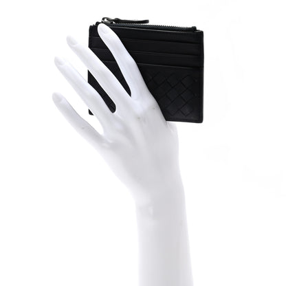 Bottega Veneta Calfskin Intrecciato Zip Card Holder Black 2 of 7