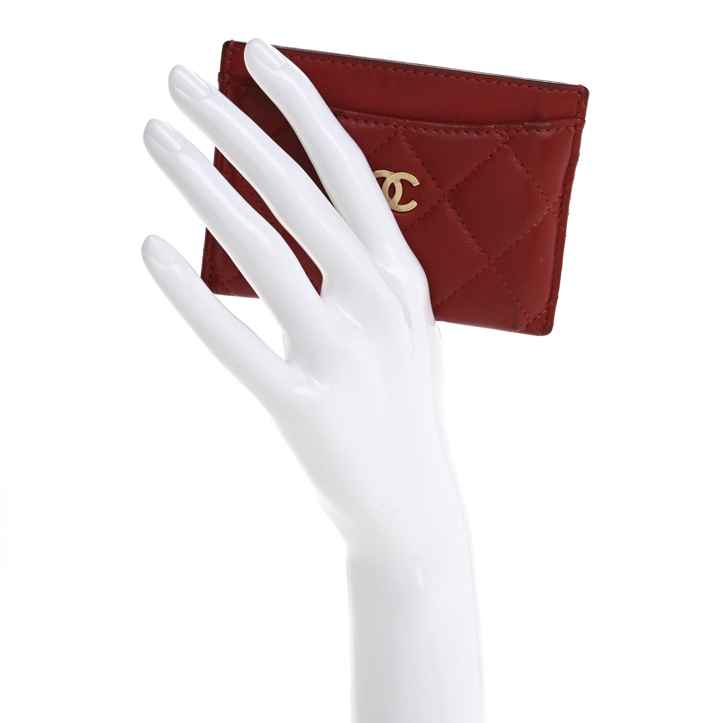 Lambskin Quilted Card Holder Red