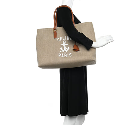Celine Canvas Calfskin Paris Horizontal Cabas Tan 2 of 9