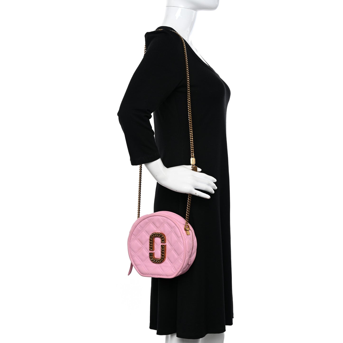 Grained Calfskin Quilted The Status Round Crossbody Pink