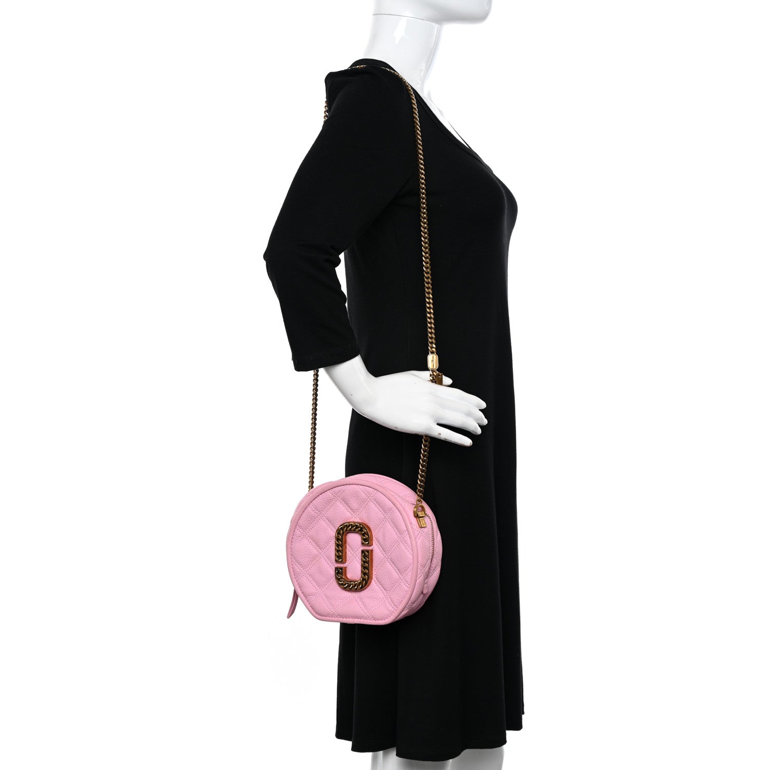 Marc Jacobs Grained Calfskin Quilted The Status Round Crossbody Pink 2 of 12