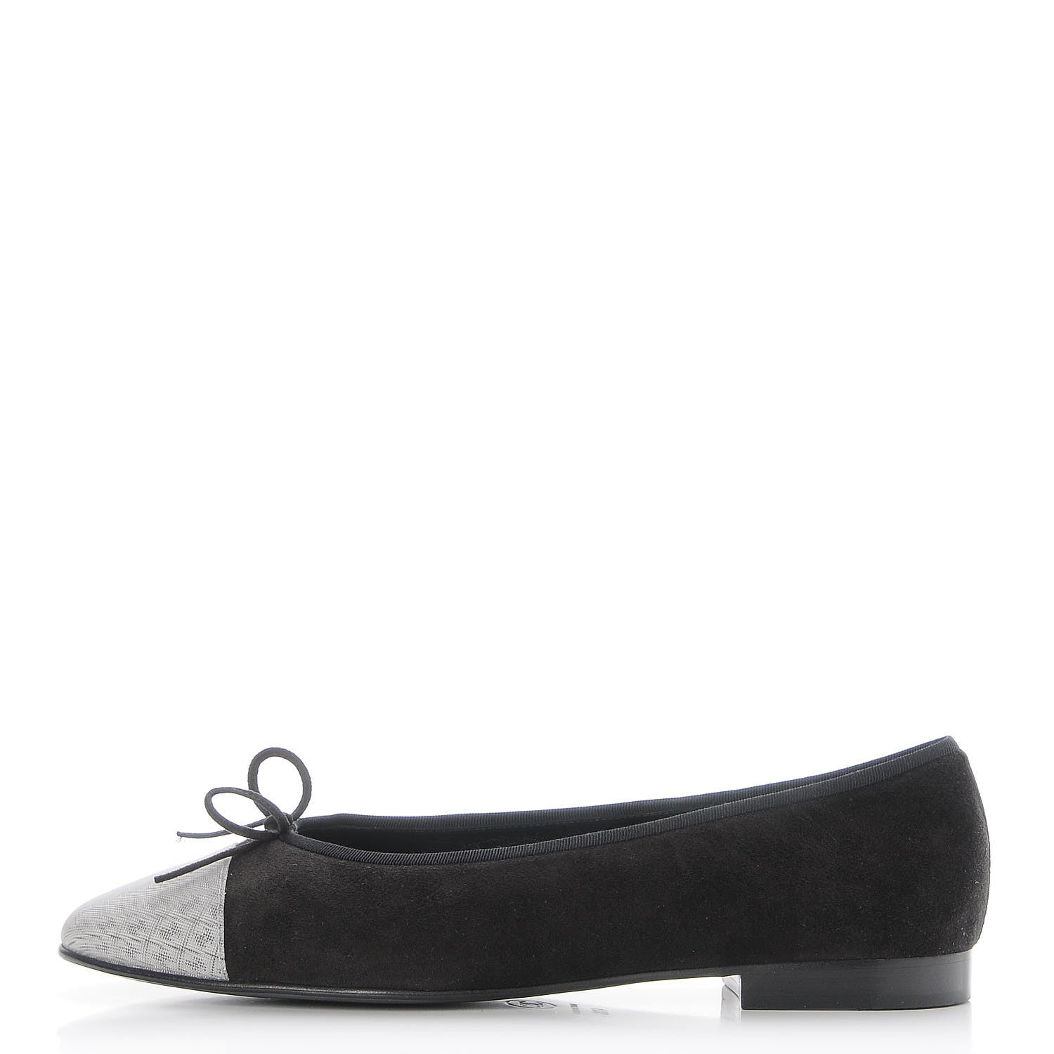 Chanel Kid Suede Hologram Cap Toe CC Ballerina Flats 41.5 Black White 1 of 9