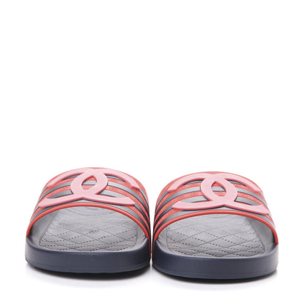 Chanel Rubber CC Flat Slide Sandals 39 Pink Red 2 of 9