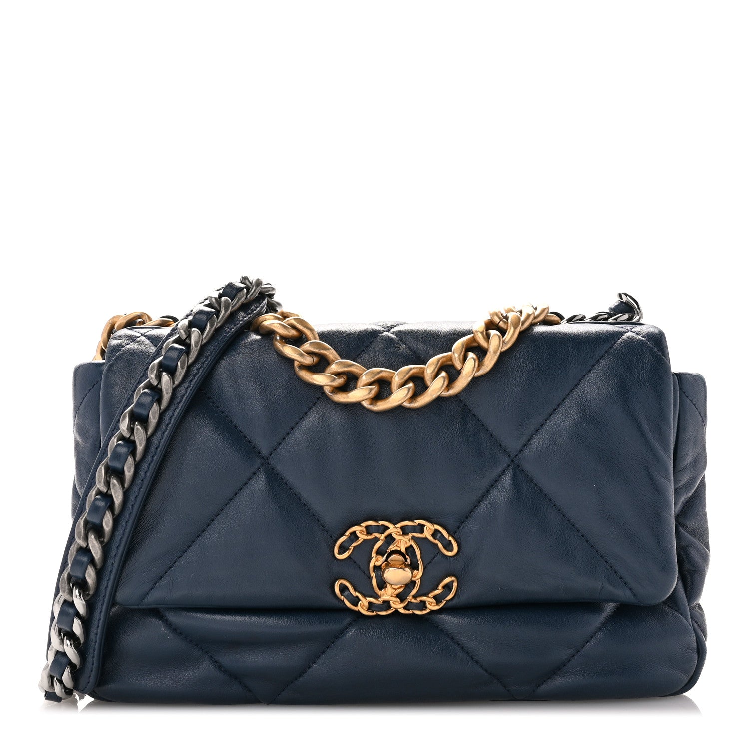 Chanel Goatskin Quilted Medium Chanel 19 Flap Navy Blue 1 of 10