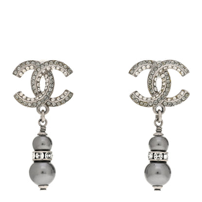 Chanel Crystal Pearl CC Drop Earrings Silver Grey 1 of 4