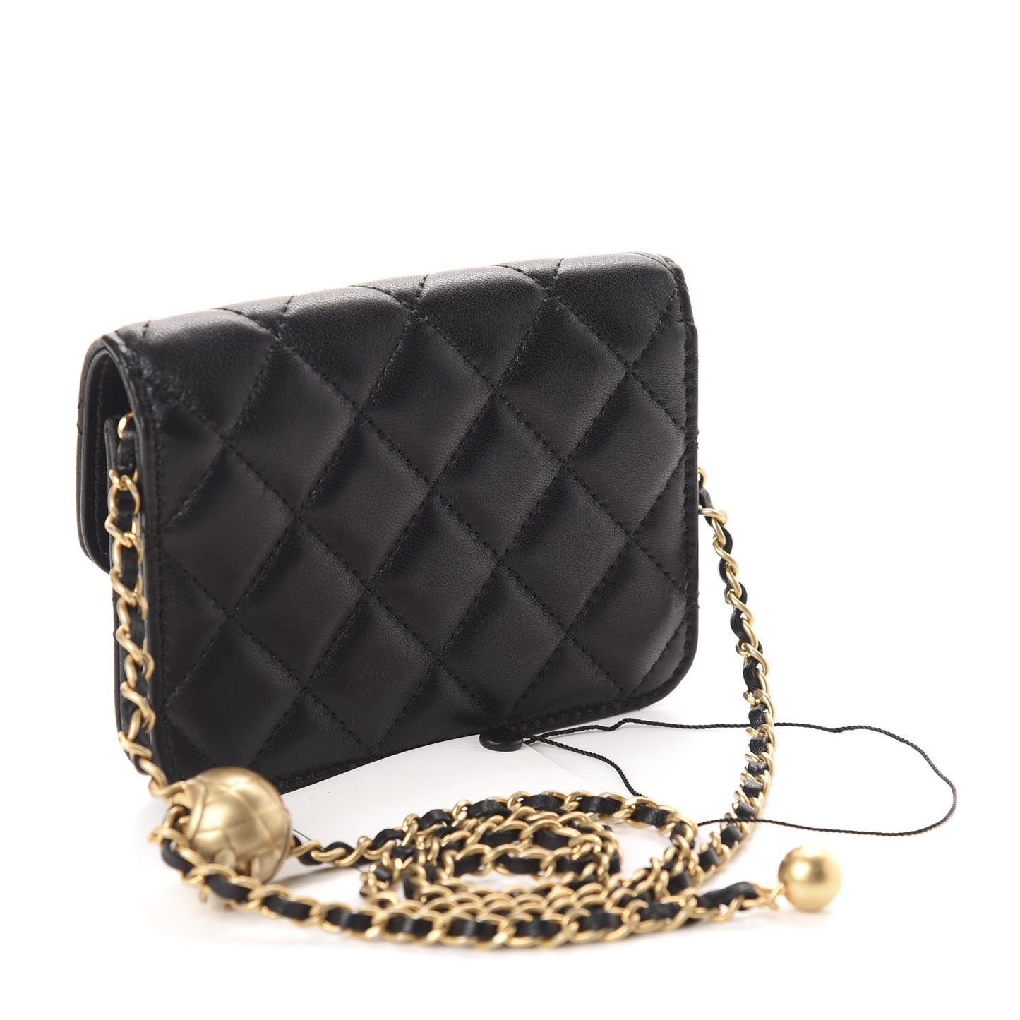 Lambskin Quilted Pearl Crush Clutch With Chain Black