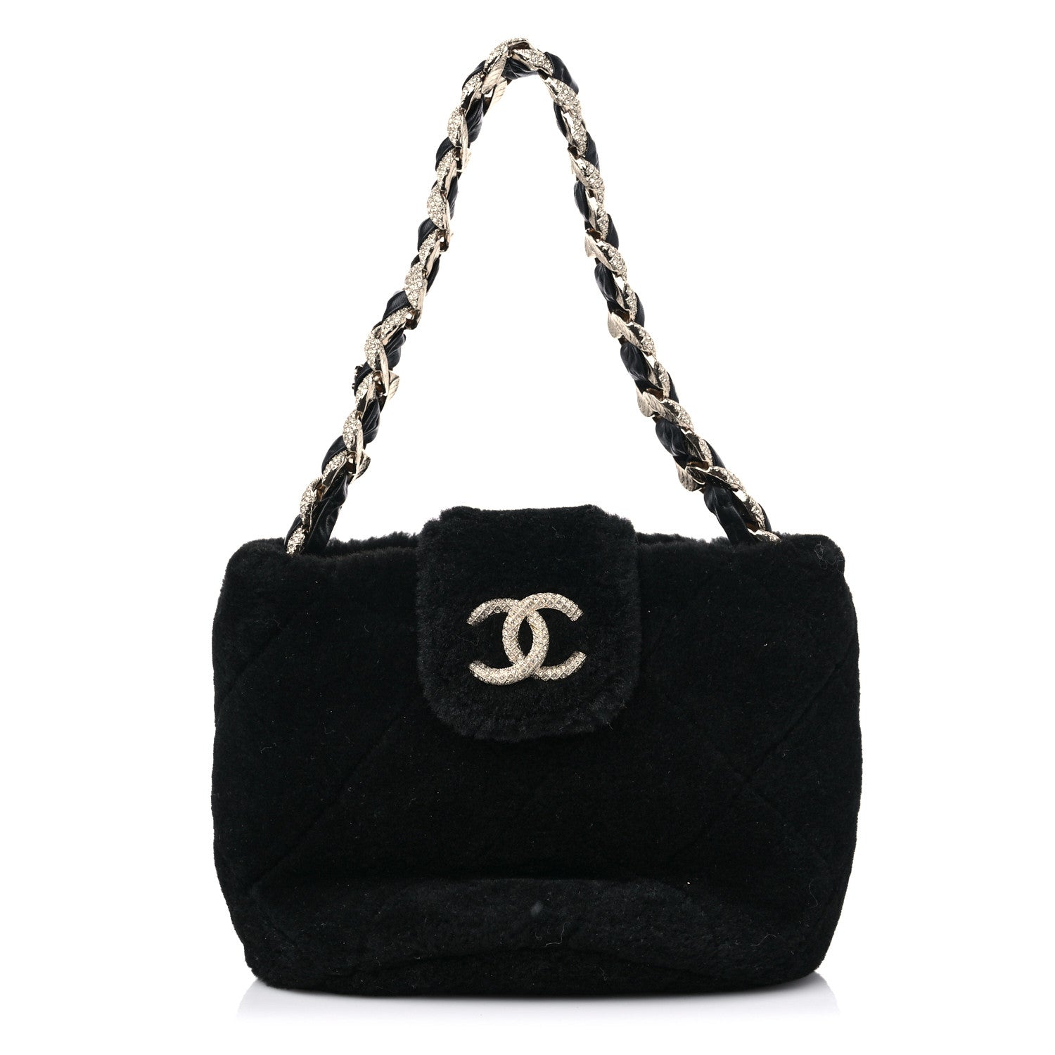 Chanel Shearling Lambskin Crystal Strass Flap Black 1 of 8