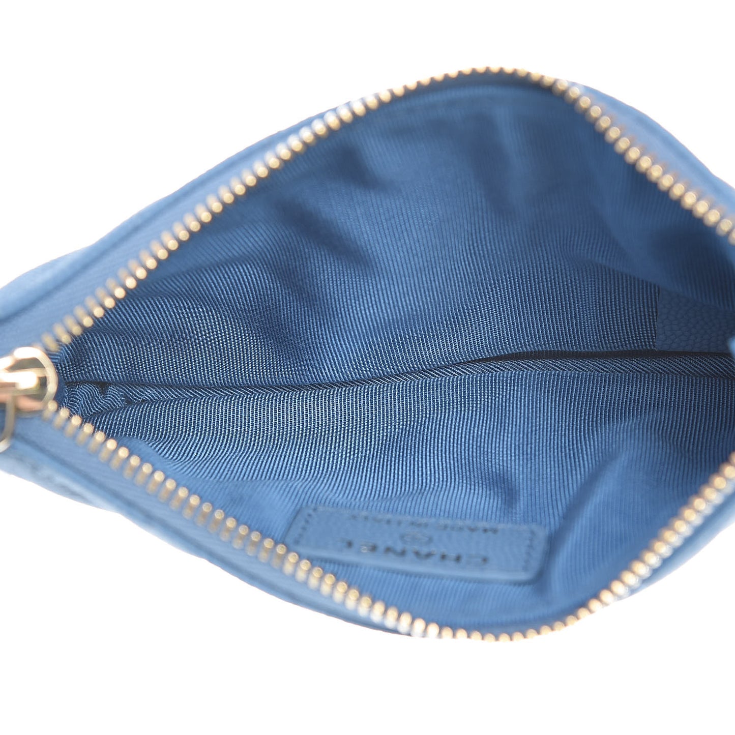 Caviar Chevron Quilted Small Cosmetic Case Blue