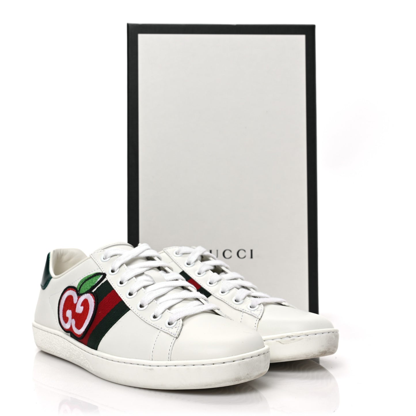 Calfskin Web GG Apple Embroidered Womens Ace Sneakers 37 White