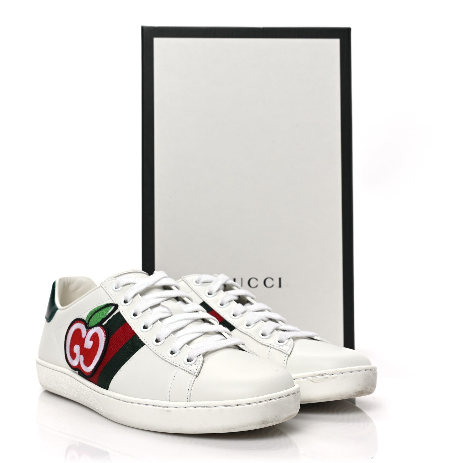 Gucci Calfskin Web GG Apple Embroidered Womens Ace Sneakers 37 White 9 of 9