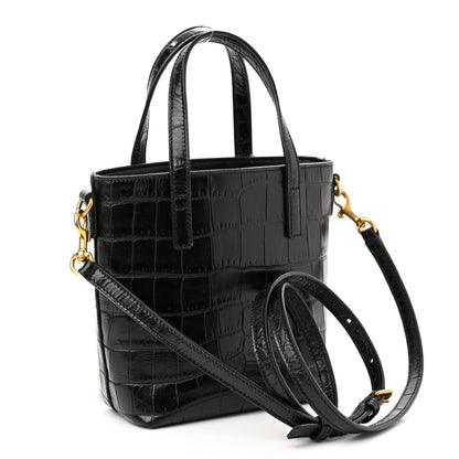Saint Laurent Calfskin Crocodile Embossed Paris Mini Toy Shopper Tote Black 3 of 10