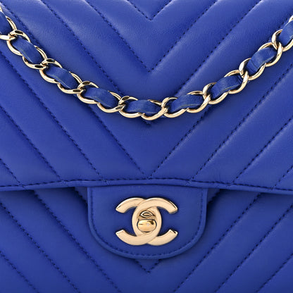 Chanel Lambskin Chevron Quilted Medium Double Flap Blue 8 of 10