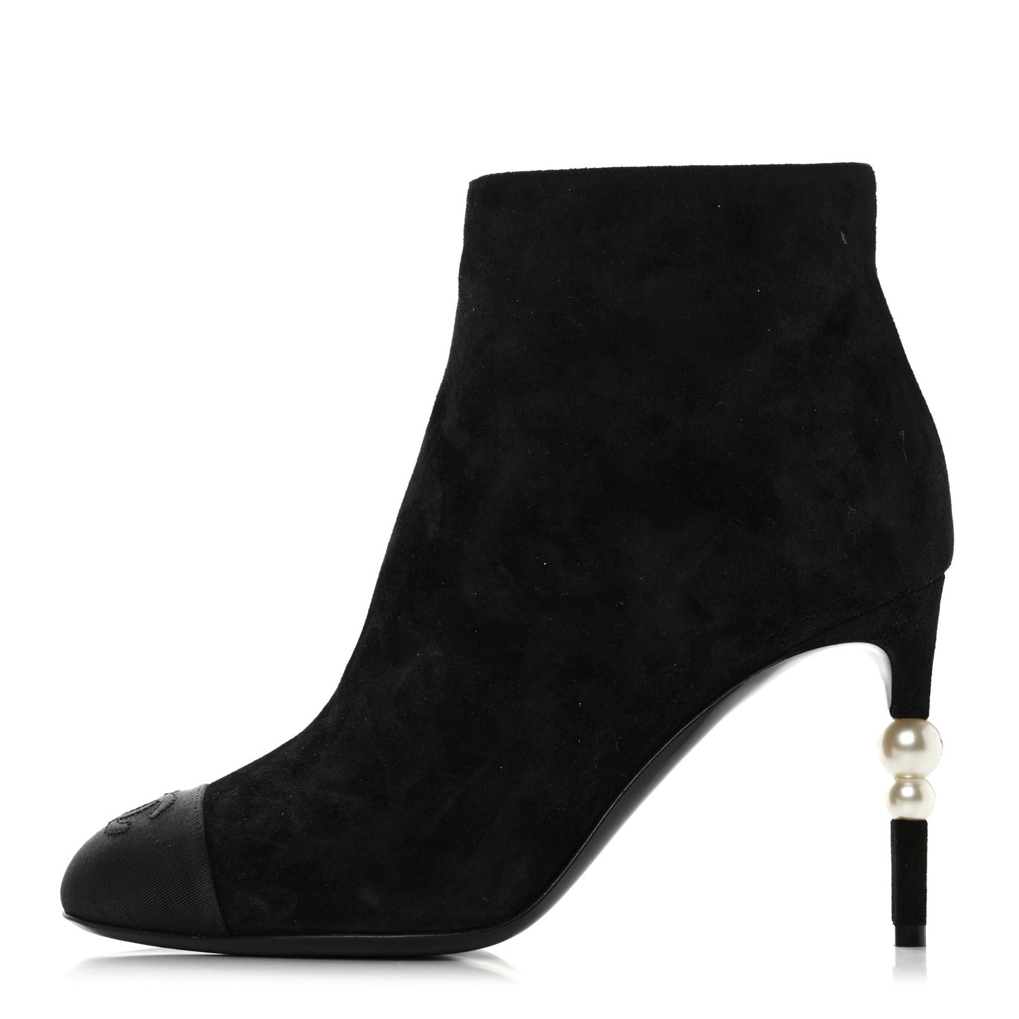 Suede Grosgrain Pearl Ankle Boots 38.5 Black